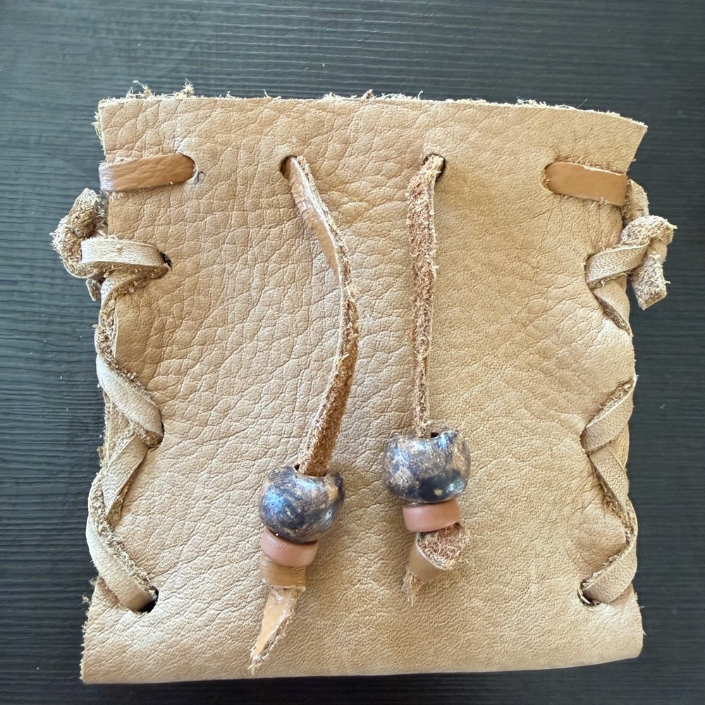 Tan Leather Drawstring Pouch - image 3